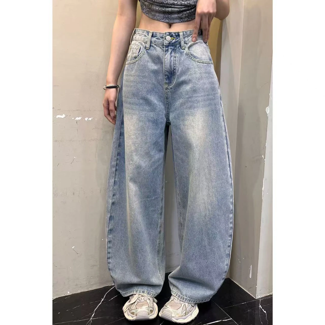 范范与凡凡【街感十足】2025夏季新款微弯刀设计宽松显瘦阔腿牛仔裤