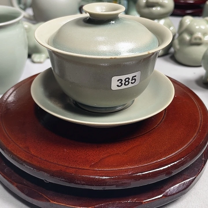 385元宝盖碗柴烧仿古天青