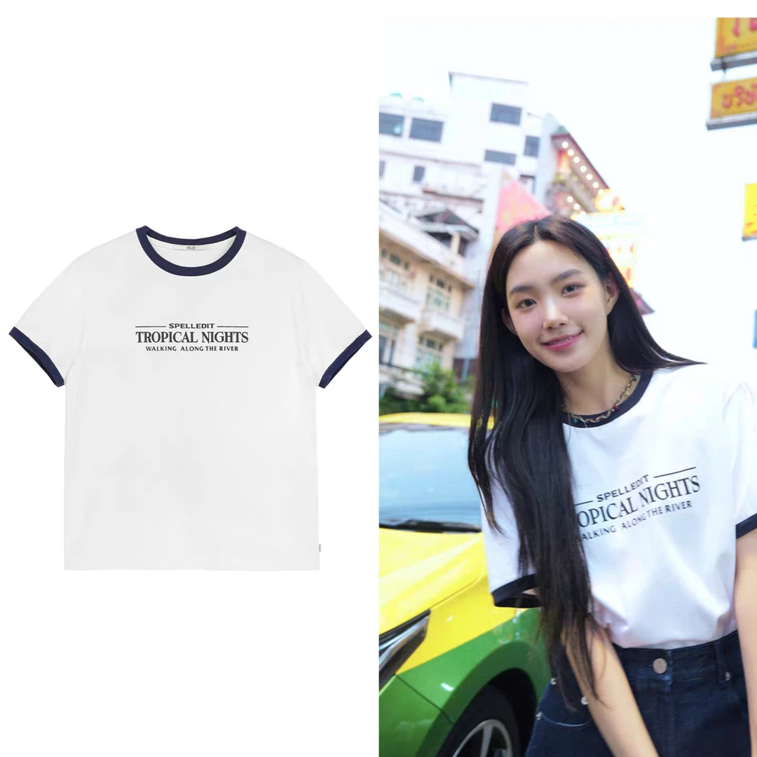 A07 现货SP&2025新品热带锁边T恤圆领字母印花撞色设计透气夏季