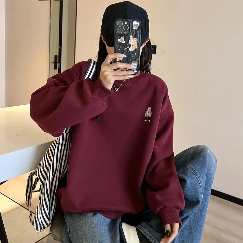 秋冬款韩货圆领TG刺绣小熊卫衣女宽松休闲百搭上衣3491