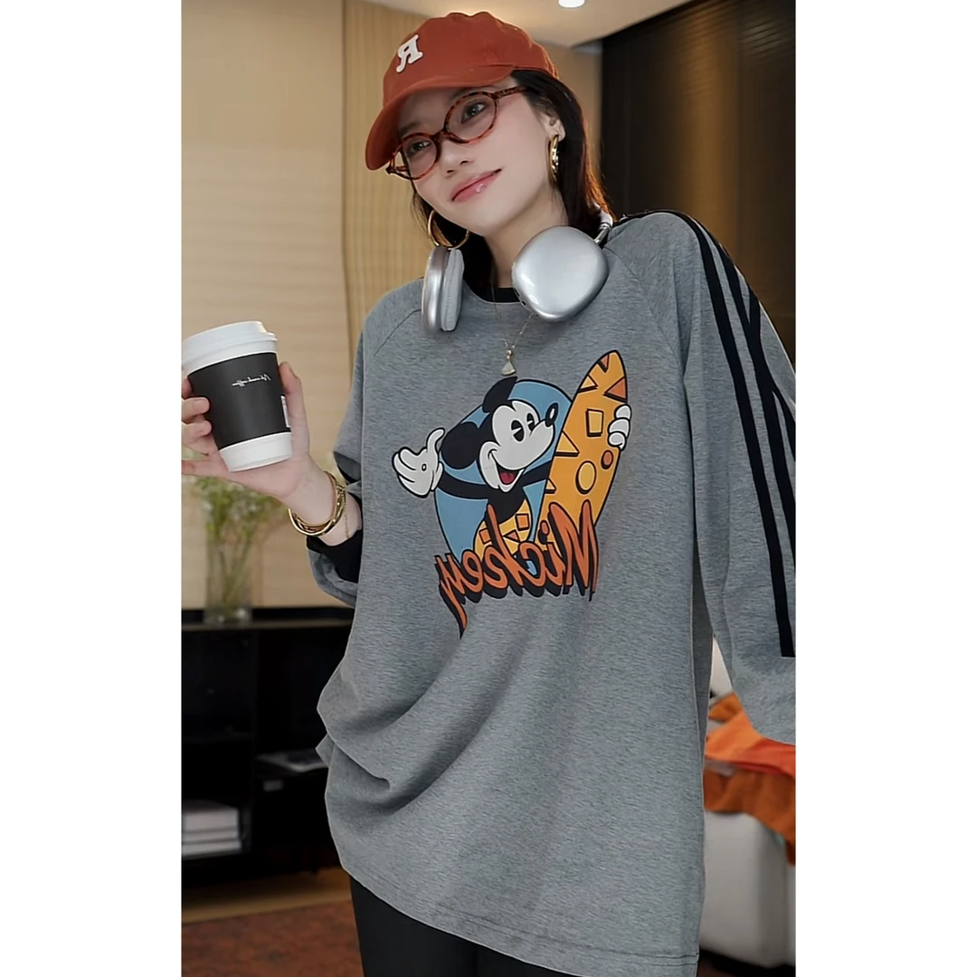 【胡洛一】大版秋冬拼接2025新款字母美式复古长袖印花卫衣-CK318