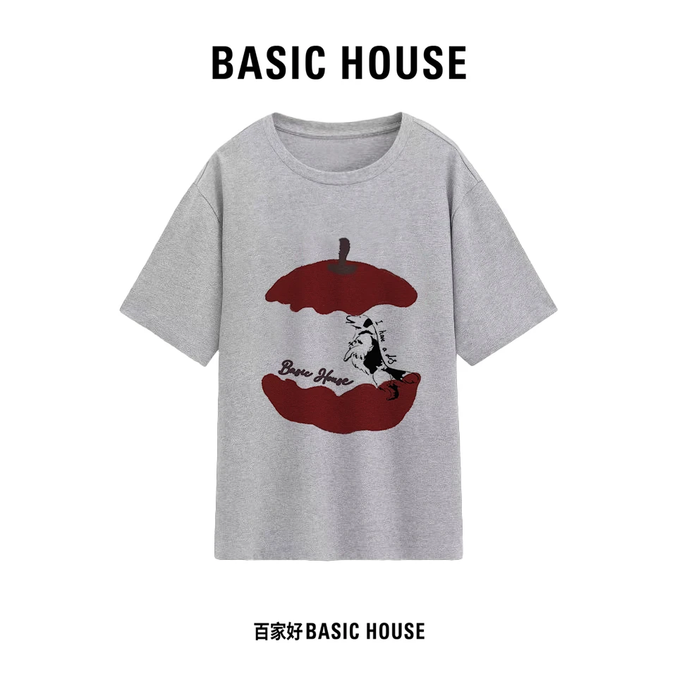 Basic House/百家好2025夏季新款休闲时尚印花T恤A712 XY