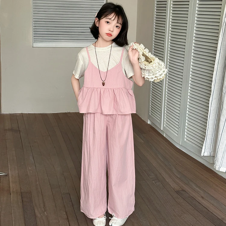 女童套装韩版夏季中大童短袖防蚊裤2025夏款儿童装时尚休闲三件套