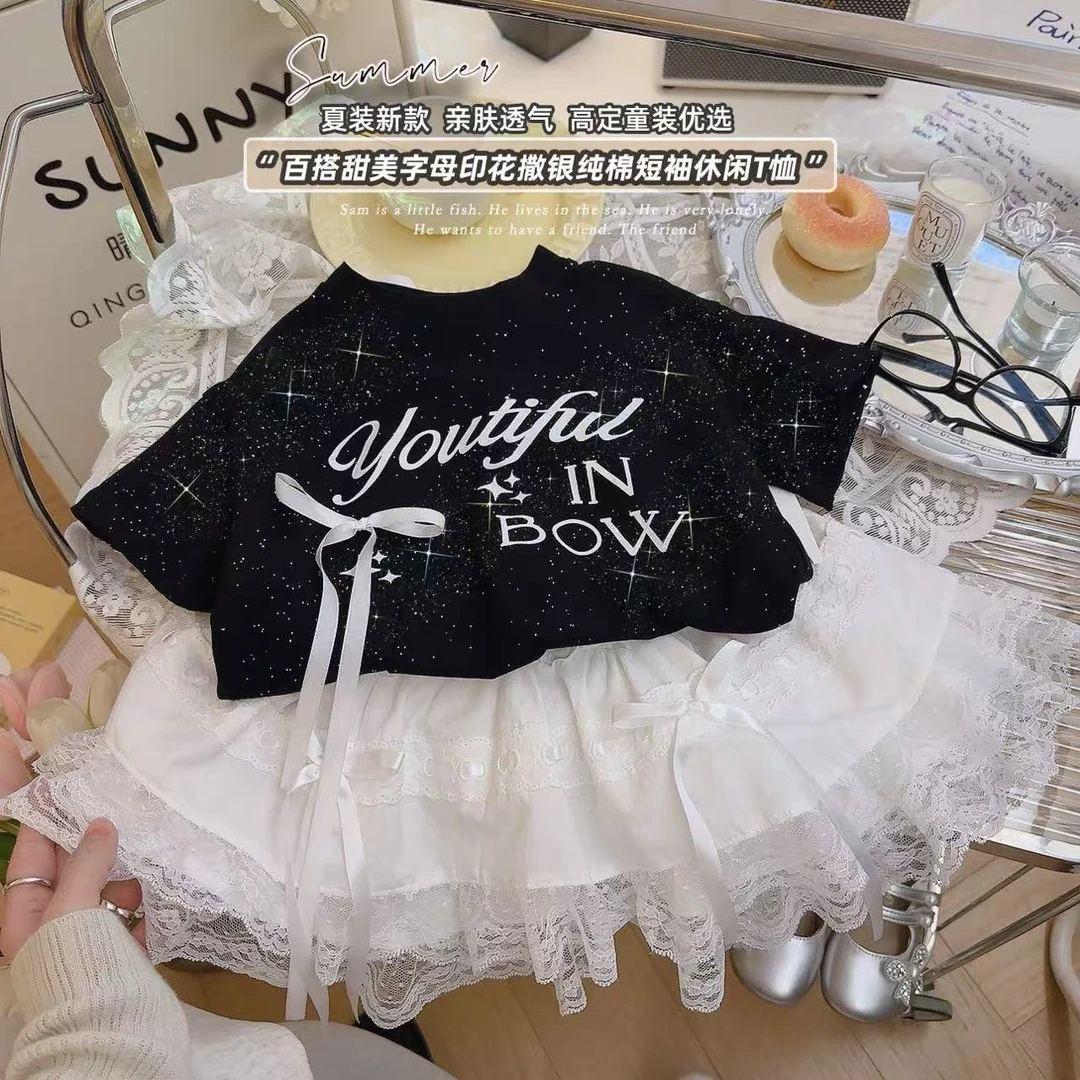 2025新款满天星立体蝴蝶结夏季宝宝时尚短袖T恤