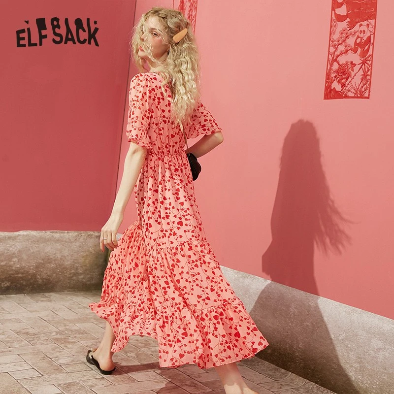 【诗语专属】妖精的口袋短袖v领碎花连衣裙女2023秋季新款收腰显