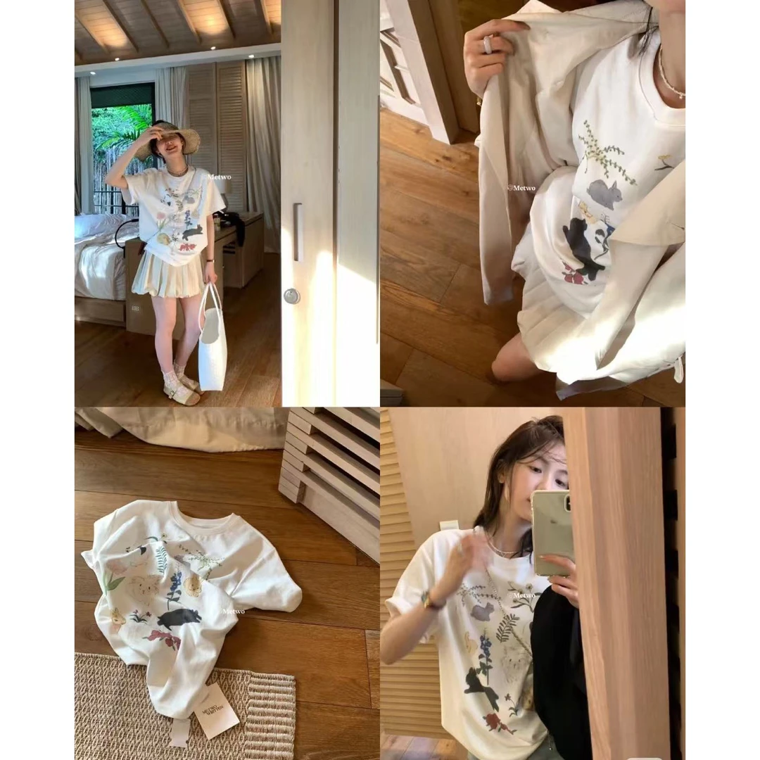 8616#韩系动物卡通印花圆领休闲短袖T恤