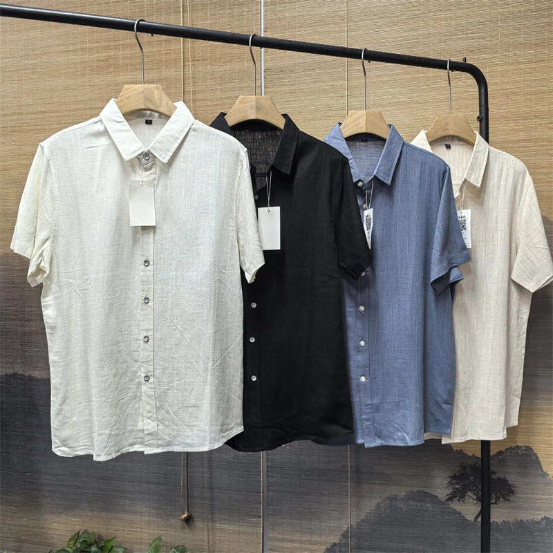 25C11A2夏季新款高端垂感纯色亚麻衬衫男士商务潮流休闲百搭衬衣