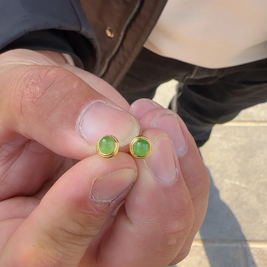 和田玉耳饰银S925镶嵌