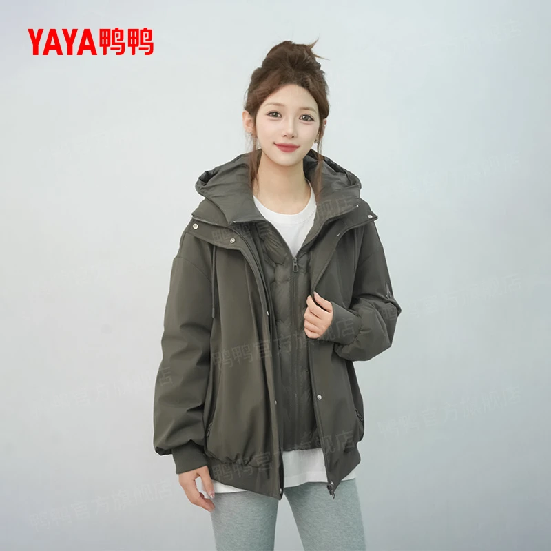 YAYA/鸭鸭户外连帽假两件防风保暖羽绒服外套DT5072611A6