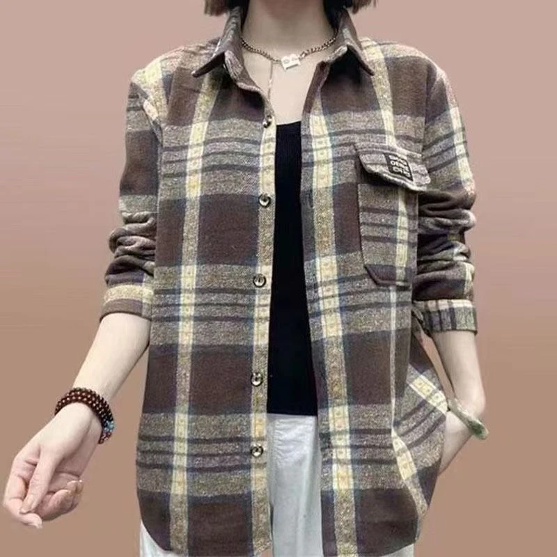2025秋季新款加厚格子衬衫女百搭洋气衬衣外套显瘦外搭上衣
