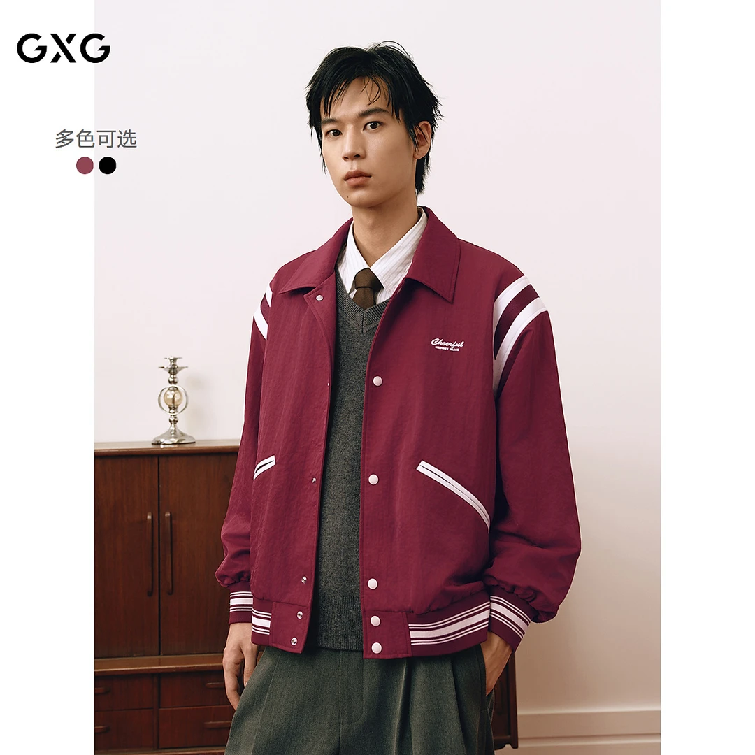 GXG男装皱感撞色拼接通勤简约休闲夹克外套25春新品#G25D211004