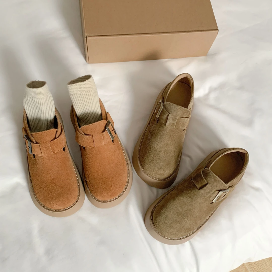 内增高厚底勃肯鞋女秋冬爆款加绒全包软底棉鞋休闲真皮百搭雪地靴