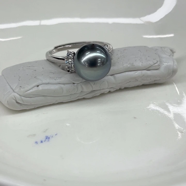 银S925镶嵌戒圈海水珍珠9-10