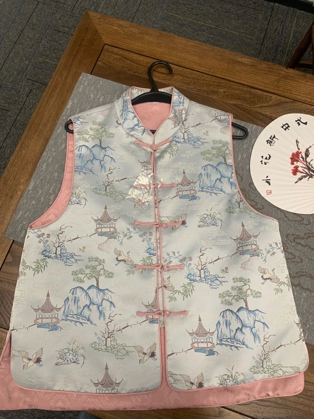 小花家亭台山水宋锦马甲