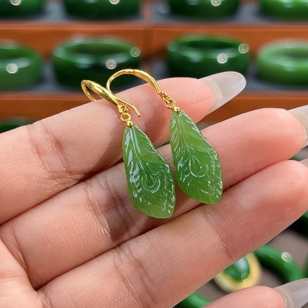 银S925镶嵌和田玉耳饰