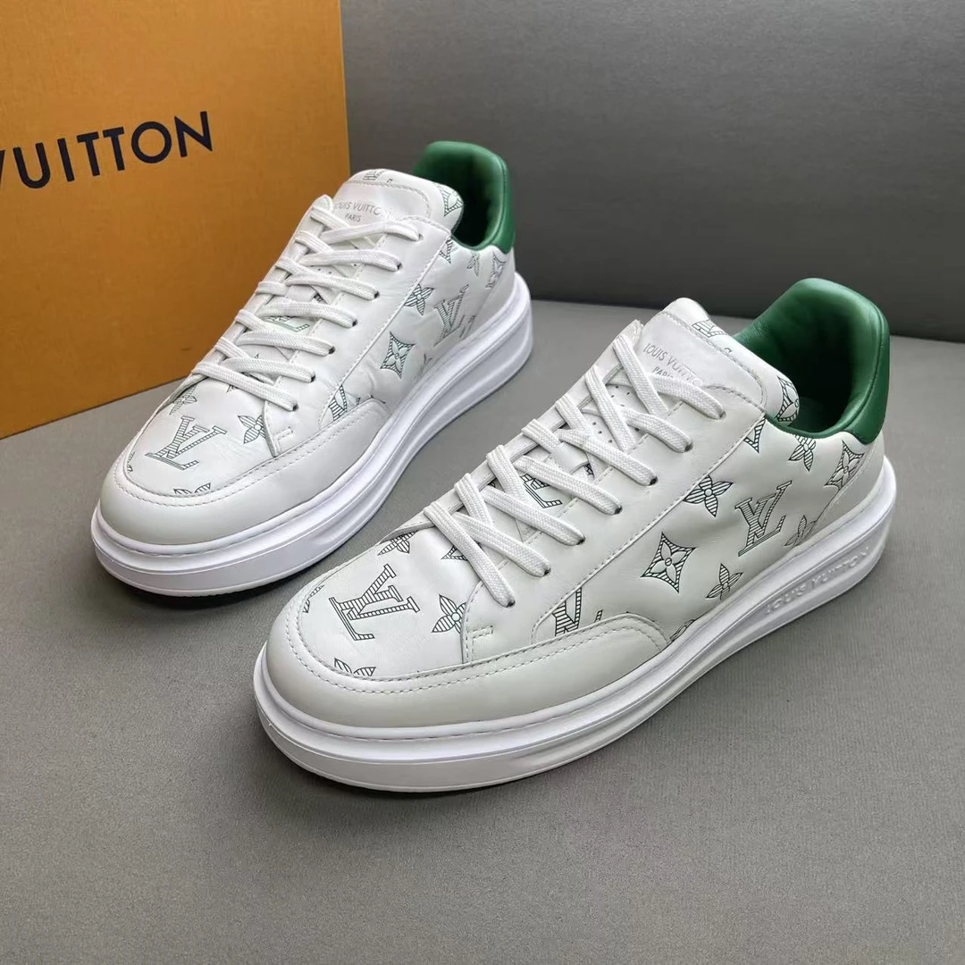 95新 LouisVuitton/路易威登 白绿色浮雕老花休闲松糕鞋 40码