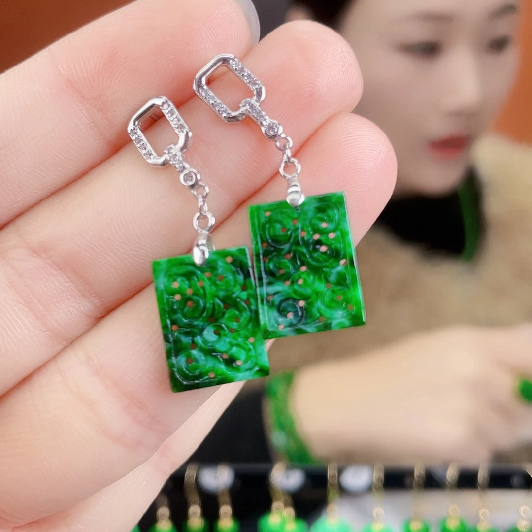 翡翠银S925镶嵌耳饰