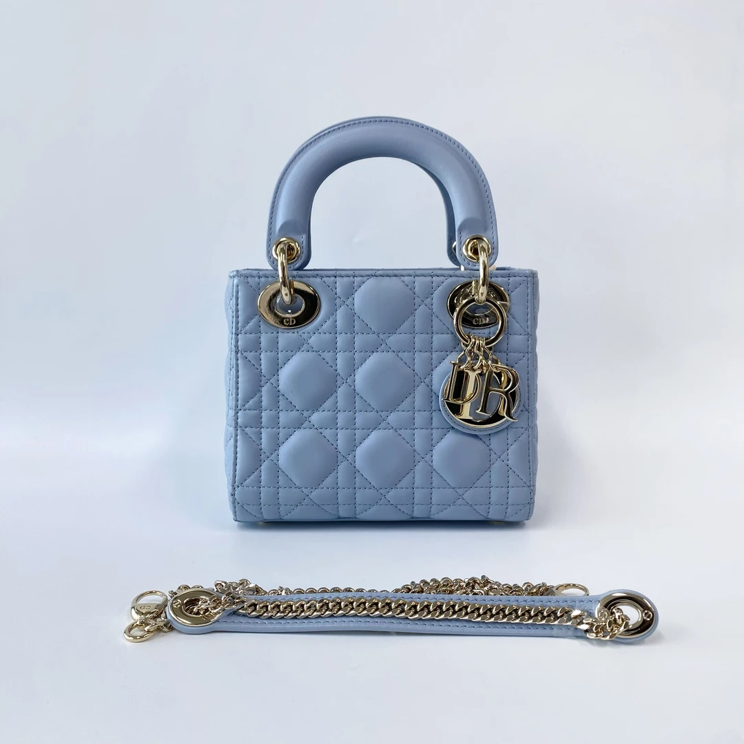 99新 DIOR/迪奥 99新 早春系列[天空蓝]三格戴妃斜挎包