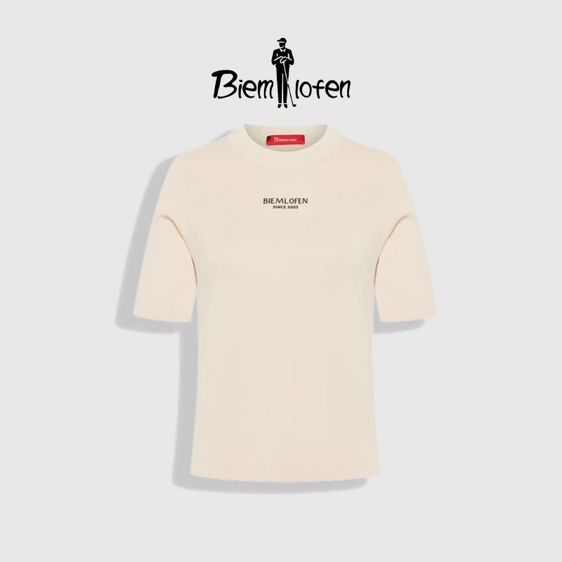 【冰柔纱】比音勒芬2025新款女圆领短袖针织衫字母凉感T恤