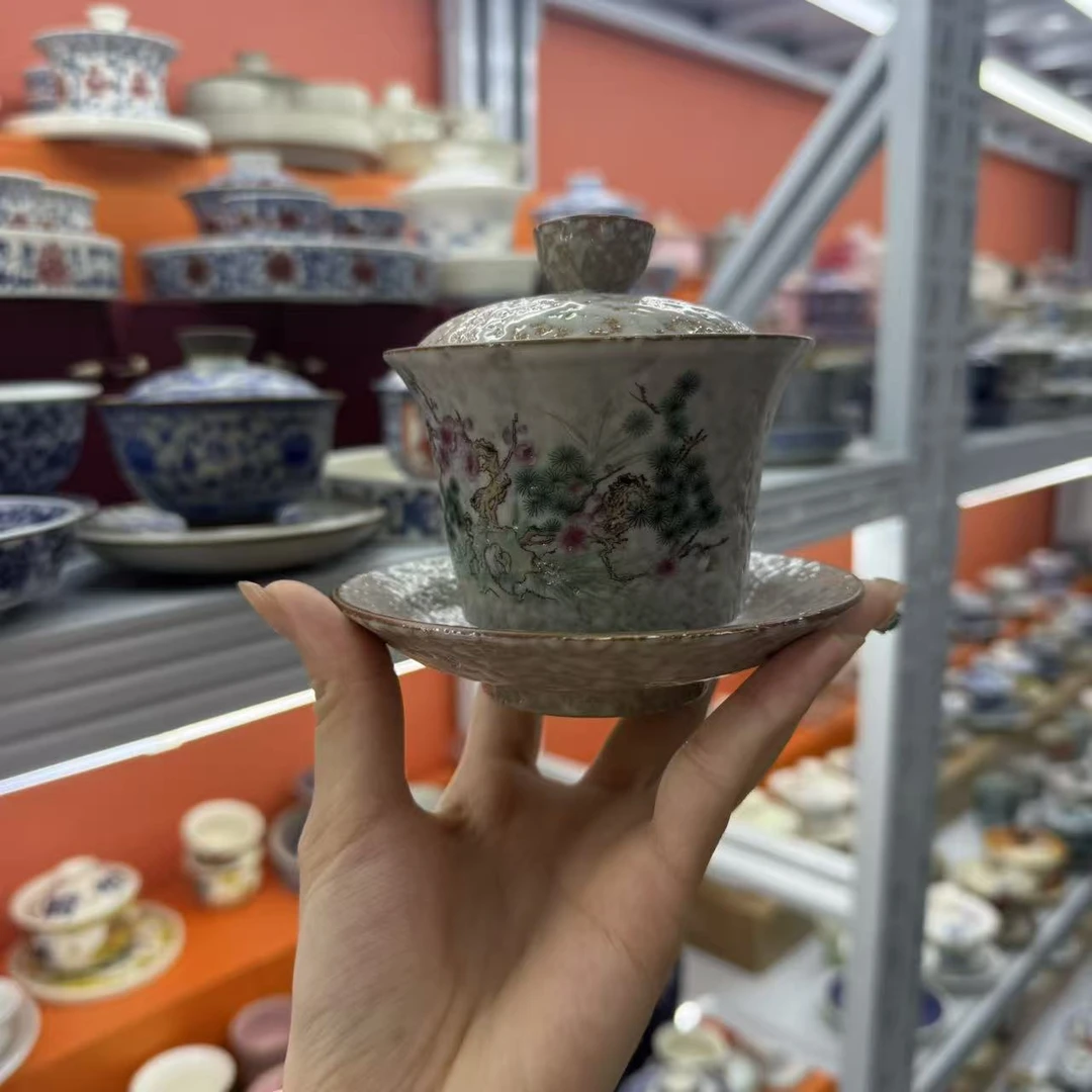 火石红松竹梅盖碗泡茶专用茶具0967