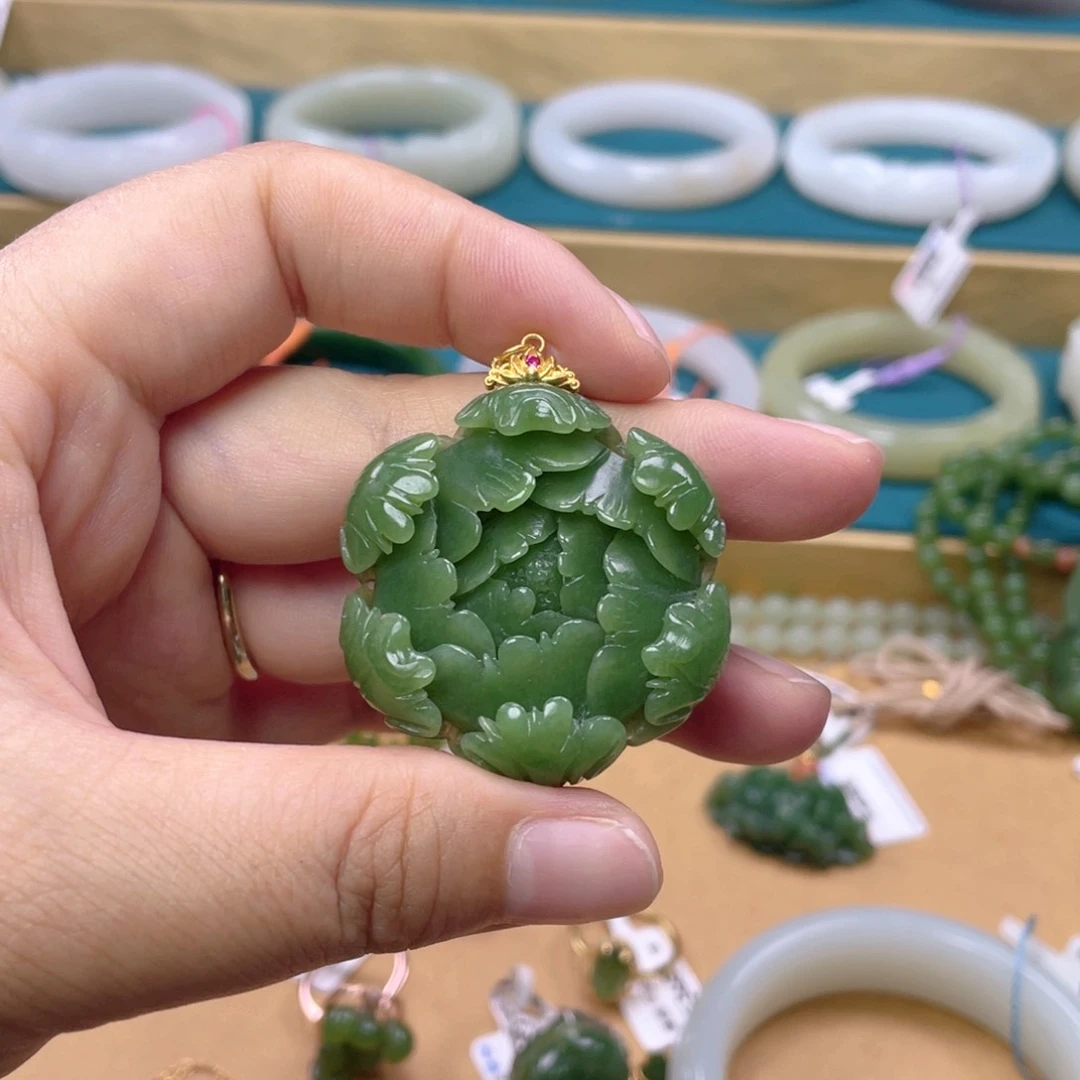 和田玉银S925镶嵌吊坠(不含链)