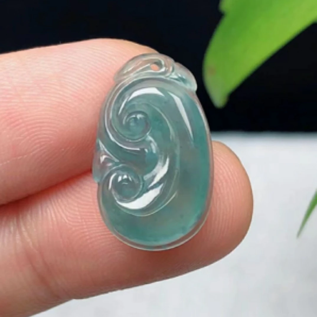 正品翡翠A货天然玉石全新冰种蓝水细腻精雕翡翠如意