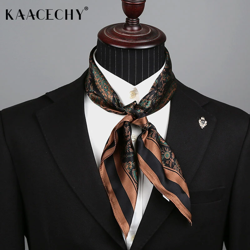 桑蚕丝印花方巾男款2025新款欧美风复古真丝丝绸护颈丝巾搭西装