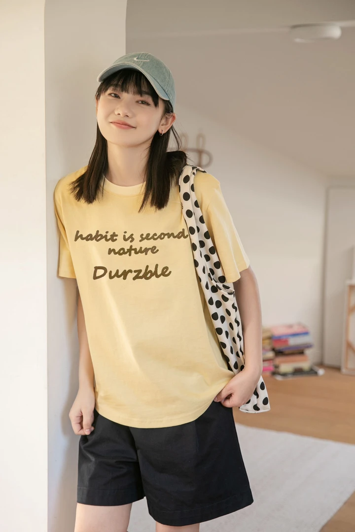 卡农家撞色字母刺绣圆领短袖上衣T恤纯棉休闲夏百搭半袖宽松T521