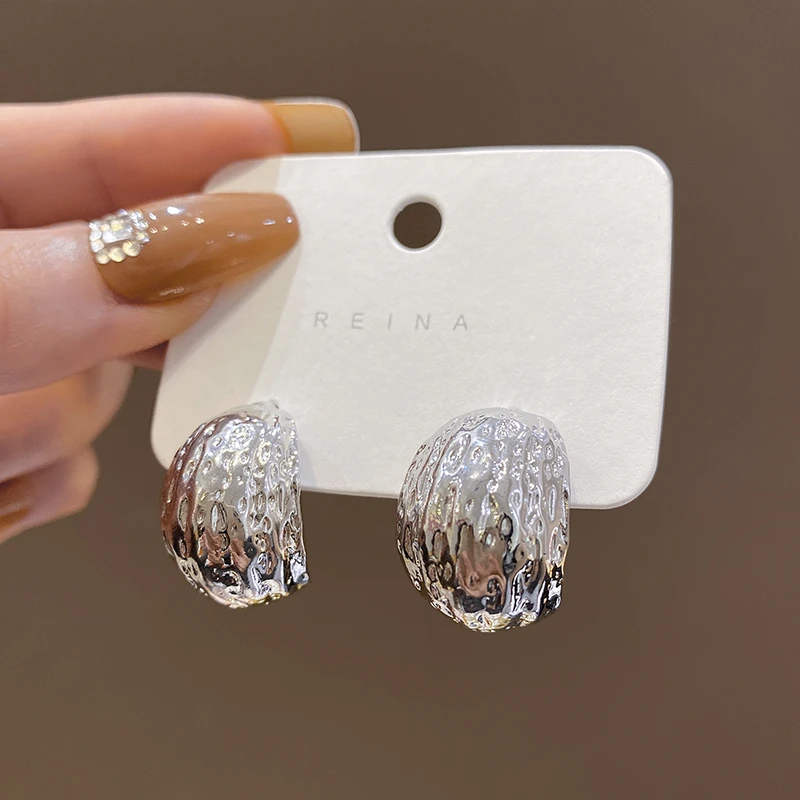 铜合金耳饰 【124】金属感褶皱C型耳环耳钉女小众设计感不规则耳饰