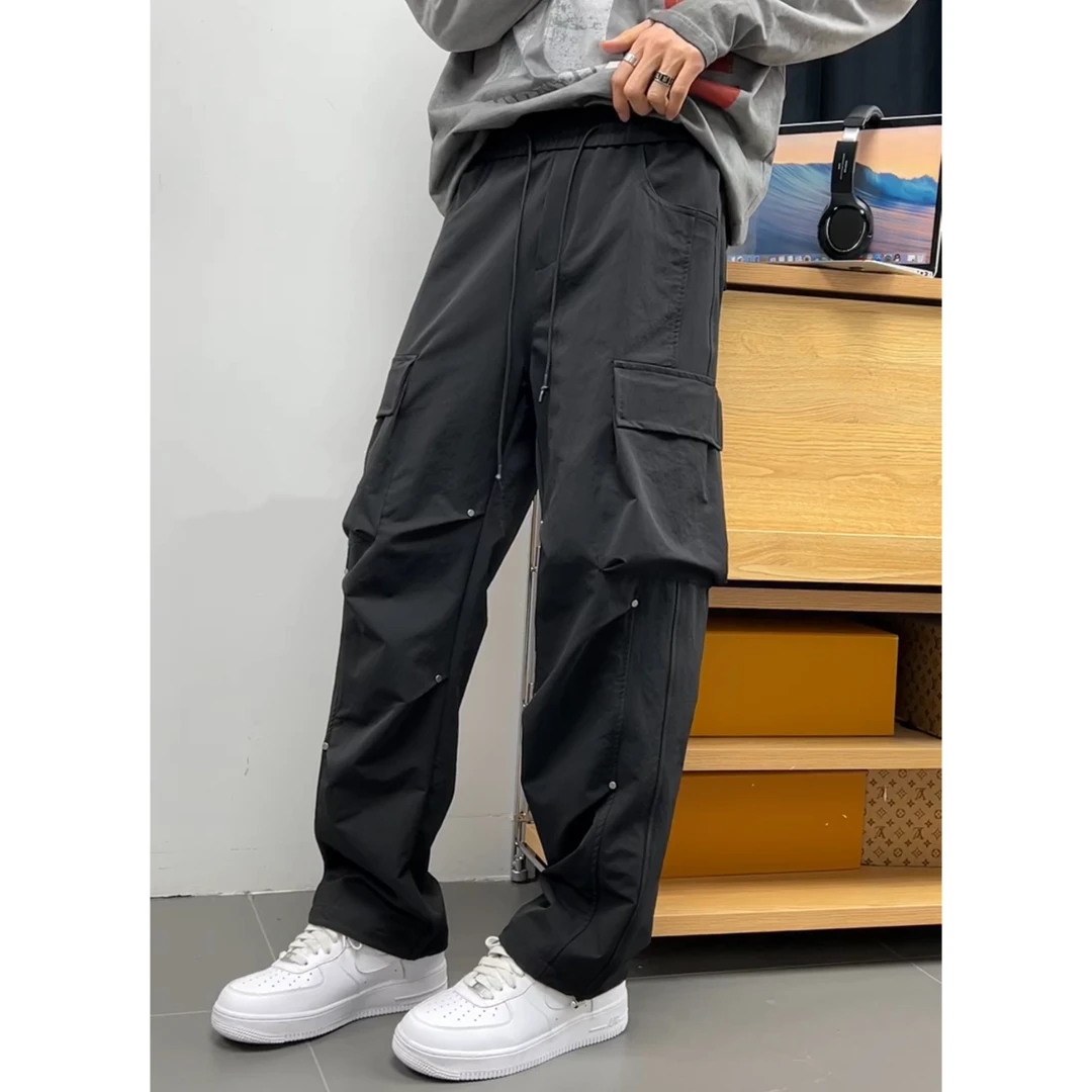 26001春季直筒裤休闲裤长裤抽绳高街裤子高级感日系工装裤春秋