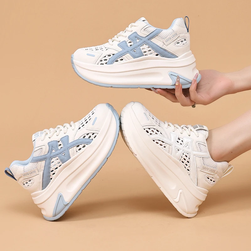 【增高7CM】厚底外穿百搭真皮运动凉鞋女夏季镂空编织阿甘鞋小个子