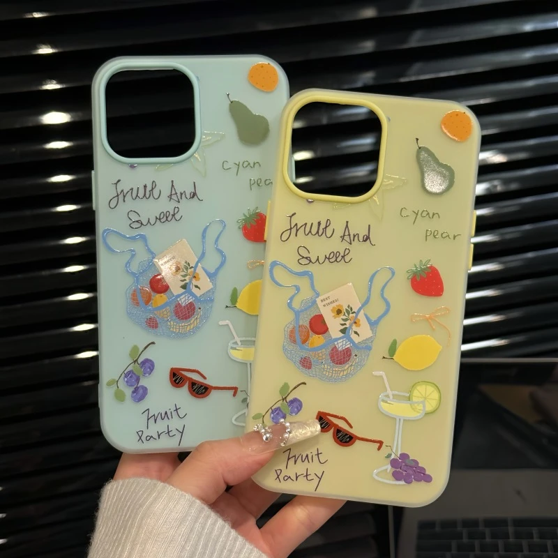 涂鸦水果袋适用苹果16pro创意iPhone15果冻手机壳可爱防摔华为p60
