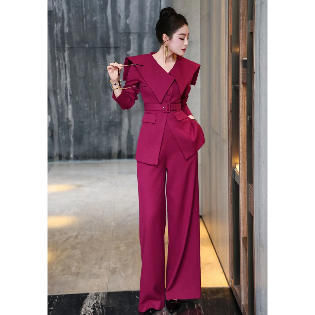 欧美风法式时尚套装女2025秋装设计感大翻领西装阔腿裤洋气两件套