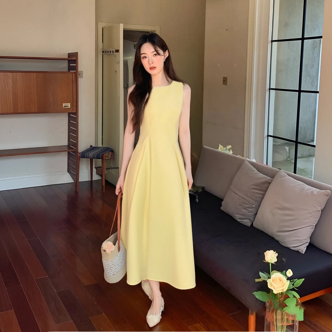 A无袖背心连衣裙子女夏季2025新款流行绝美海边度假风长裙D1941