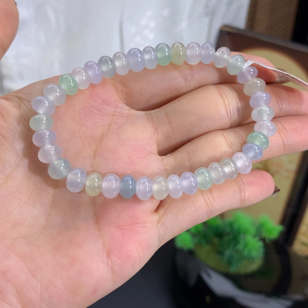 未镶嵌手串翡翠卡6.3-7冰种马卡龙鼓珠手串