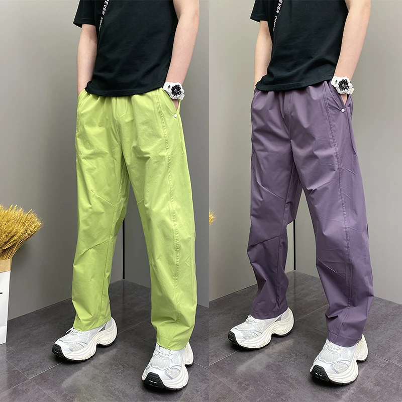 2025年夏季薄款潮流韩版痞帅宽松哈伦裤青年男士休闲阔腿直筒裤子