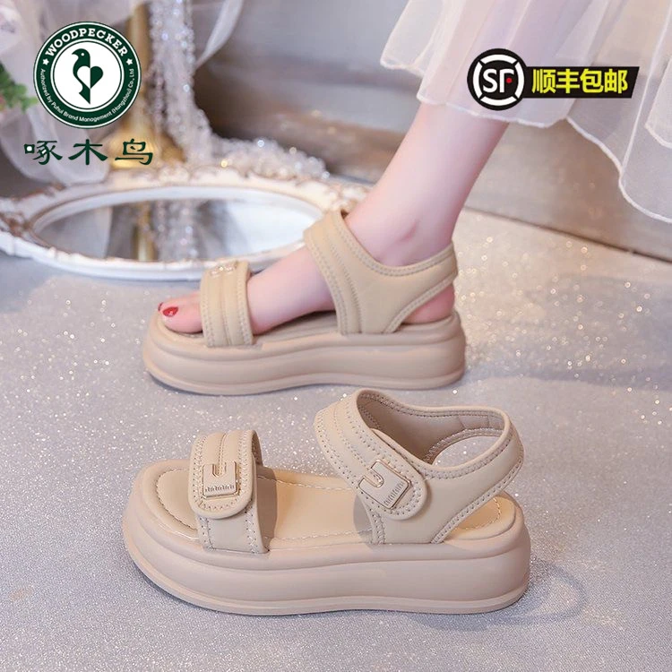 啄木鸟运动凉鞋女款2025新款夏季爆款休闲罗马鞋软底厚底沙滩鞋子