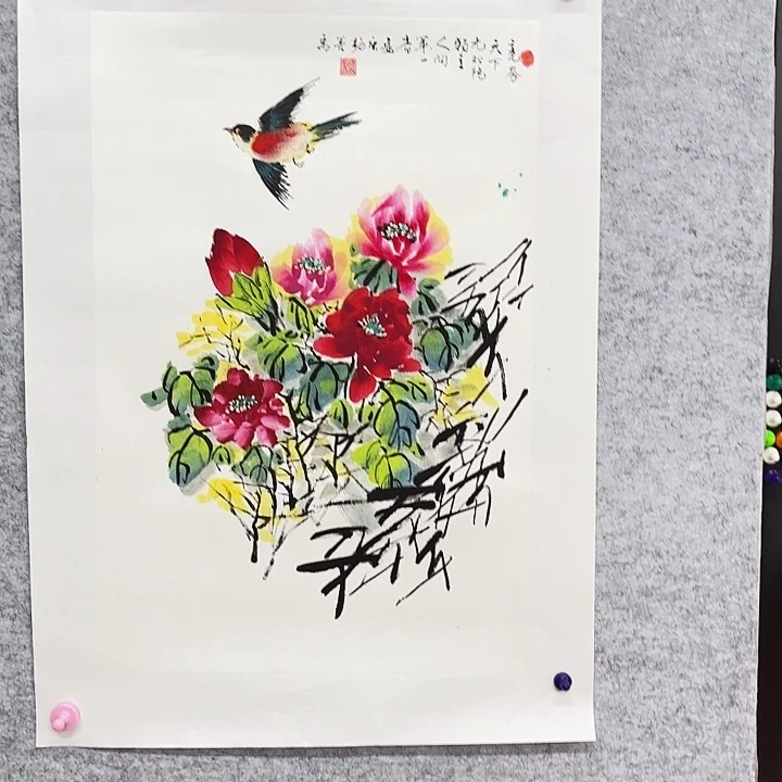 国画花鸟等多种鸟类的栖息