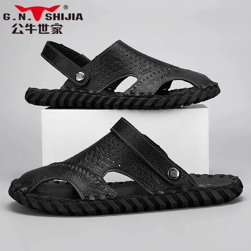 公牛世家洞洞鞋男款夏季镂空透气包头凉鞋男士软底防臭开车洞洞鞋