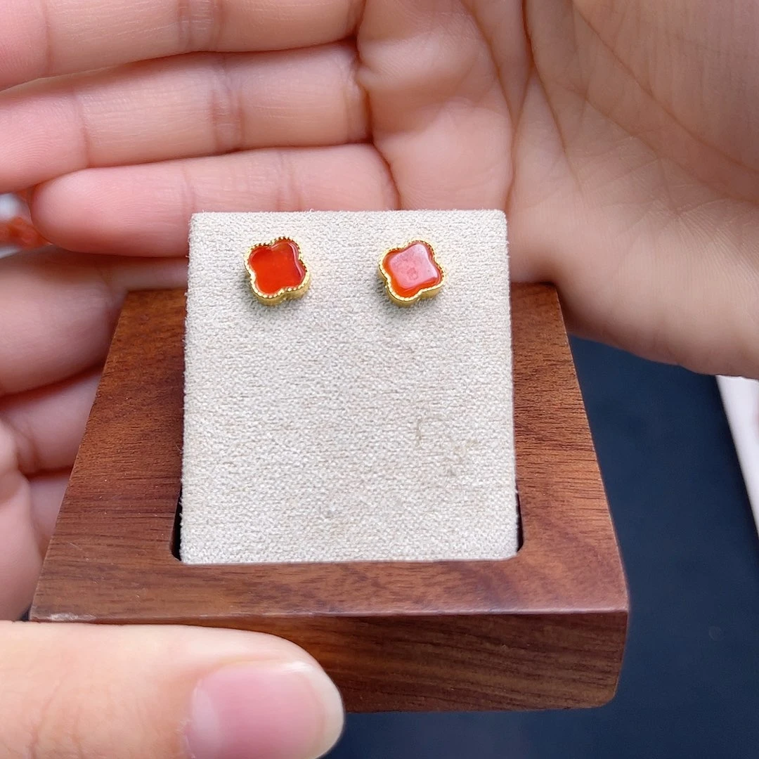 南红玛瑙未镶嵌手链河湾冰红四叶草耳钉