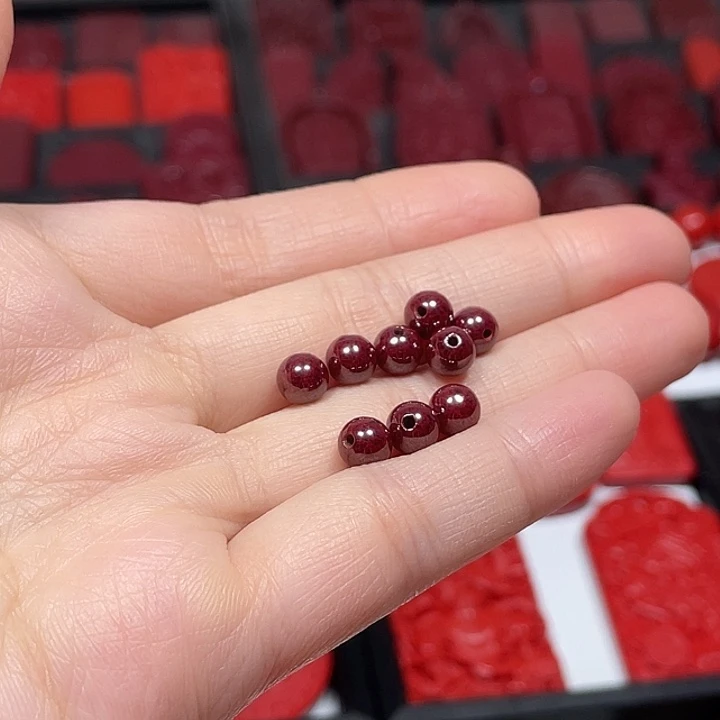 天然辰砂高压原石6mm珠子9颗