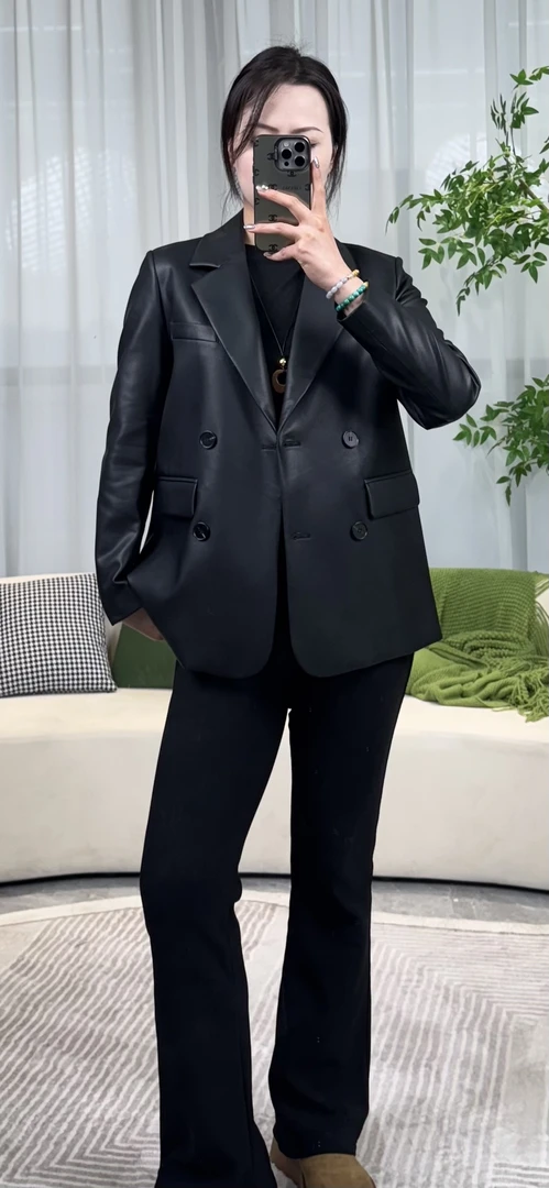 TF女士真皮头层绵羊皮真皮皮衣春季新款上新西装