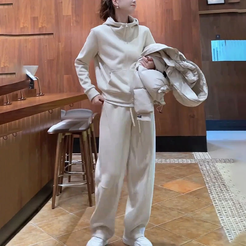 慵懒风休闲运动套装女2025秋季新款时尚洋气连帽卫衣阔腿裤两件套