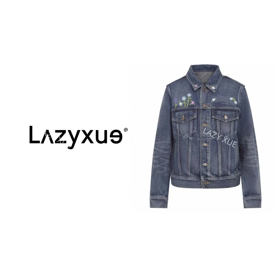 LAZYXUE薛懒懒/"凯旋门"花卉小刺绣休闲百搭翻领长袖牛仔衣 25437