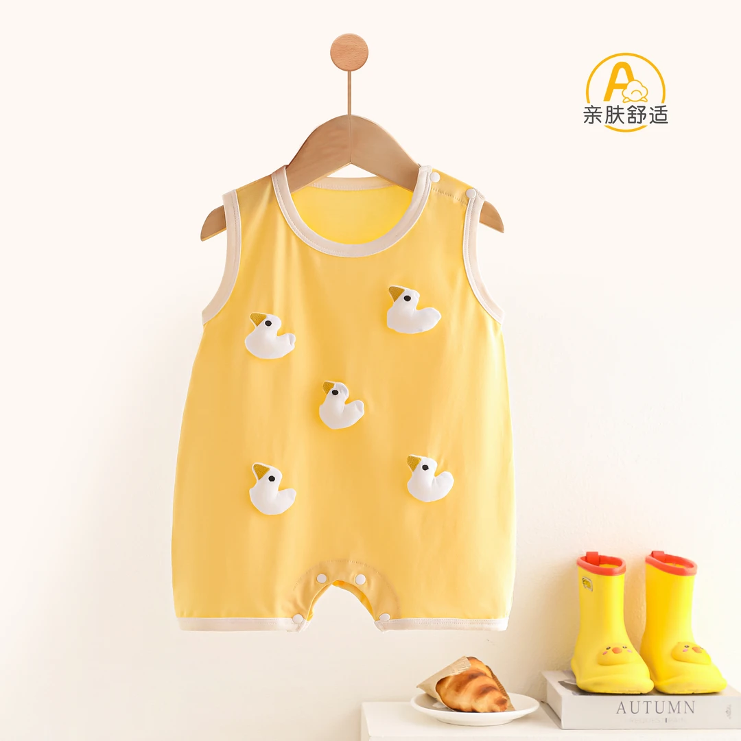 婴儿夏季纯棉短袖无骨连体衣薄款男女宝宝外出无袖哈衣新生儿睡衣