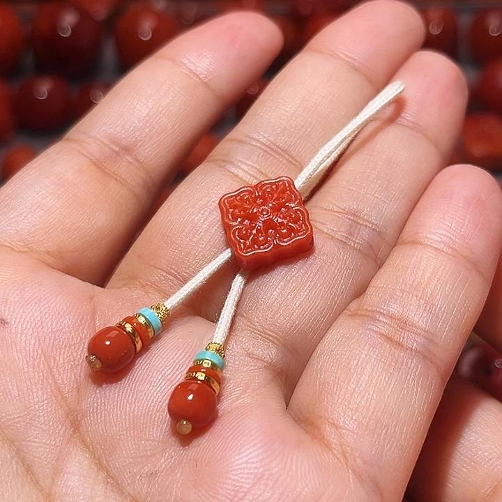 南红玛瑙未镶嵌配饰弟子珠6+金杆杵背云