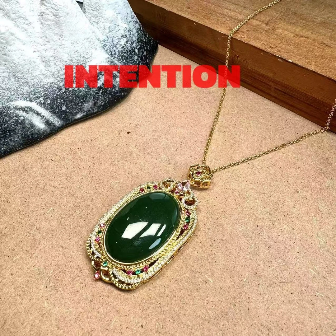 G吊坠 正品INTENTION新中式菠菜绿色无事牌带链子AE543