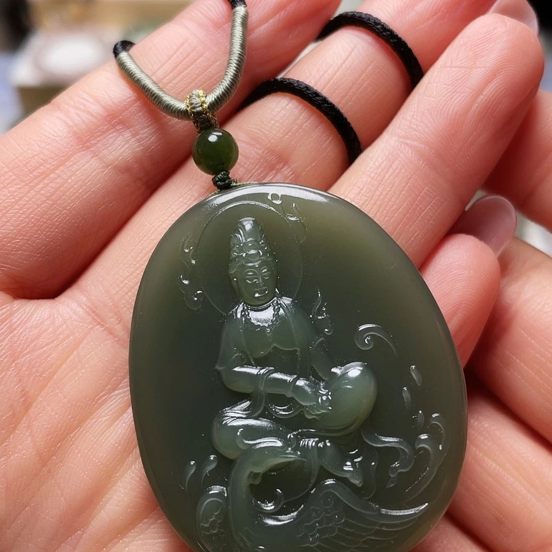 和田玉未镶嵌吊坠(赠链)观音牌