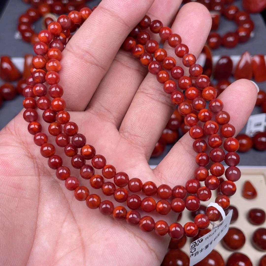 南红玛瑙未镶嵌瓦西南红圆珠多圈手链5mm+
