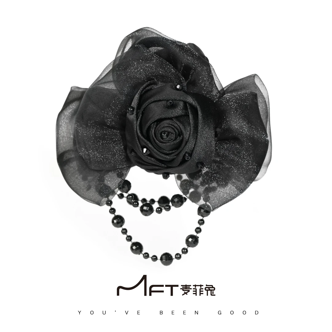 【三月玫瑰抓夹】黑色网纱流苏中号鲨鱼夹气质盘发发饰女士马尾发夹